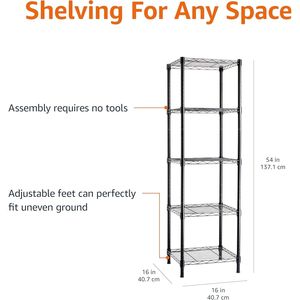 Scaffale a Torre Regolabile a 5 Ripiani per Garage, in Acciaio Antiruggine, Capacità 150 Libbre per Ripiano, 40,6 cm L x 40,6 cm P x 137 cm H, Colore Nero - Product Image 3