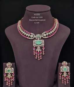 Conjunto de Collar de Lujo de Latón con Circonitas Cúbicas 11102, Tono Verde Rosa Dorado para Boda, Fiesta, Uso Nupcial - Product Image 2
