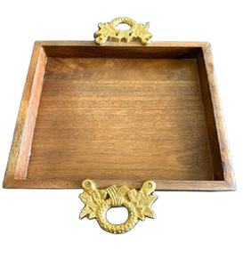 Plateau de service rectangulaire à un niveau classique et moderne personnalisé avec poignées en bois laqué et métal pour la décoration intérieure, la cuisine et le salon - Product Image 1