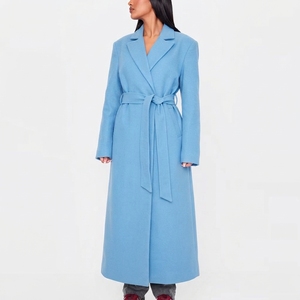 Women Long <b>Wool</b> Blend <b>Coat</b> <b>Belted</b> Waist Lapel Collar Full Length Warm Casual Outerwear Fashion Overcoat - Product Image 1
