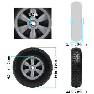 Set di 2 Ruote per Trattore Agricolo da 10 Pollici in PU Solido, Senza Camera d'Aria, Carico Dinamico 180 Libbre, Carico Statico 220 Libbre - Product Image 5