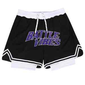 Custom Men's Mesh Basketball Shorts Double <b>Layer</b> Quick Dry Drawstring Training Gym Wear - Product Image 2