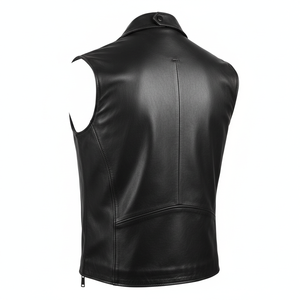 Gilet de motard en cuir véritable pour homme, noir, fermeture éclair asymétrique, style moto, vente en gros OEM - Product Image 2