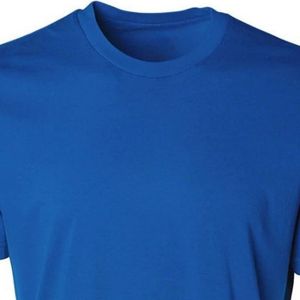 T-shirt bleu uni à col rond et manches courtes pour homme, en coton doux, décontracté, basique, léger, respirant, pour l'été, à porter au quotidien, personnalisable - Product Image 3