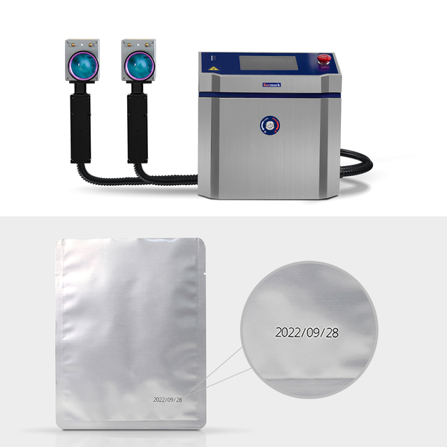 30W All-in-one Online Laser Marking Machine Dual Head Marking System Foil Pouches 180+ Packs/per Minute Laser Printer with CE