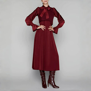 Custom Luxury Daily Woman Maxi Dress Smocked Design Detachable <b>Neck</b> <b>Tie</b> Belt Western Knit Vest Solid Cotton 2pcs - Product Image 2