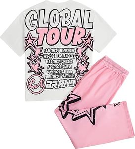 Conjunto de Camiseta para Hombre Estilo Urbano Passion, Estampado de Estrellas Rosas, Algodón y Spandex, Cuello Redondo, Tejido de Punto, Atuendo Casual de Verano - Product Image 2