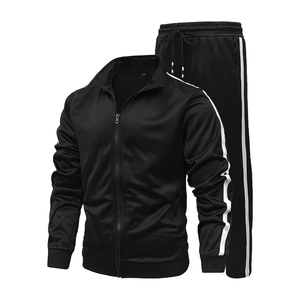 Ensemble de survêtement pour hommes avec logo personnalisé, veste zippée, pantalon de jogging, bande latérale, vêtements de sport, costume d'entraînement deux pièces, streetwear - Product Image 1