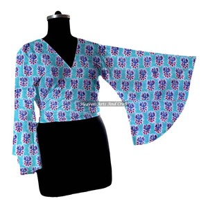 Haut court en coton imprimé à blocs aux couleurs vives, à nouer, pour femme, ouvert sur le devant, idéal pour l'été - Product Image 1