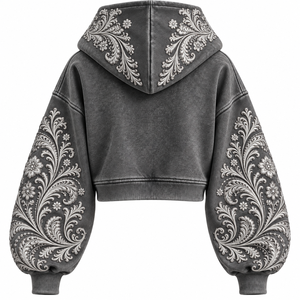 Sweat-shirt gothique pour femme avec motif floral en relief et manches lanternes - Product Image 1