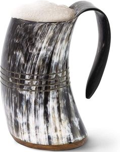 Mug en corne de bœuf polie, sculptée à la main, artisanale, naturelle, pour la bière, l'ale, le vin, les spiritueux, l'eau et toutes les boissons - Product Image 1