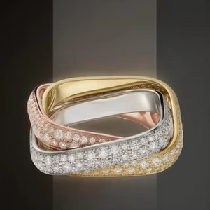 Anillo de Diamantes de Oro Sólido de 18K con Tres Tonos Entrelazados, Unisex, Certificado IGI, Engaste Pavé, Oro Rosa, Blanco y Amarillo, Joyería Fina - Product Image 1