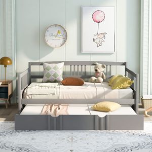 Set Letto per Bambini in Legno Grigio con Divano Letto Matrimoniale e Letto Estraibile Singolo - Product Image 2