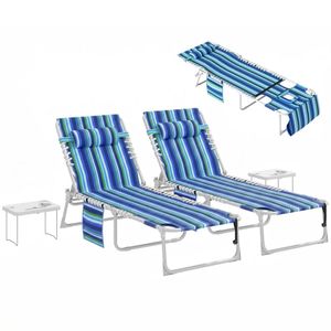 Set di 2 Sedie Pieghevoli da Spiaggia con Strisce Blu per Prendere il Sole all'Aperto - Product Image 6
