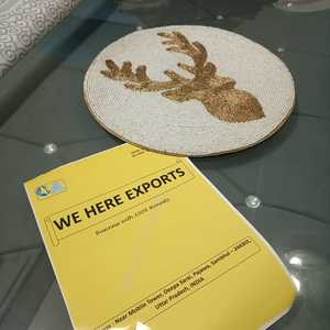 Plateau à perles blanc et marron, motif bois de cerf, rustique, en verre, écologique, multi-usage, réutilisable, de luxe, pour dîner de Noël - Product Image 4