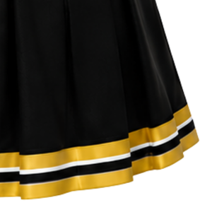 Jupe plissée noire de cheerleading avec bordure rayée jaune et blanche, uniforme de performance athlétique pour femmes et filles, tenue d'équipe - Product Image 5