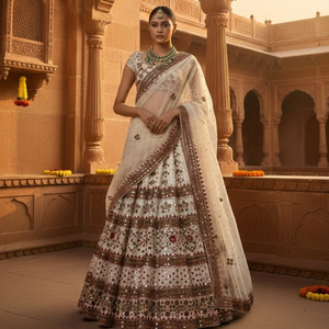Elegante Lehenga Choli de Novia con Trabajo de Espejos y Bordado con Hilos |   Vestidos de Novia y Sangeet con Lentejuelas para Mujer - Product Image 2