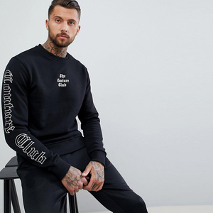 เสื้อสเวตเชิ้ตคอกลมสีดำสำหรับผู้ชาย พิมพ์ลายแขนเสื้อสีขาว ทรงเข้ารูป ผ้าเฟรนช์เทอร์รี่ สวมใส่สบายๆ สำหรับฤดูใบไม้ร่วง - Product Image 4