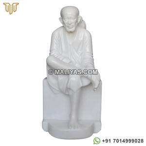 รูปปั้นชิร์ดี ไซบาบา |   รูปปั้นพระศิวะบาบาหินอ่อนสีขาวในดวาร์กามัยท่าทางนั่ง – มาลียาส - Product Image 1