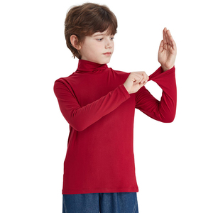 <b>Boys</b> Red Solid Color <b>Thermal</b> Turtleneck Underwear Tops High Quality Long Sleeve Base Layer Warm T Shirts - Product Image 3