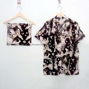 Conjunto de Pijama Corto 100% Algodón Puro, Elegante y Clásico, Estampado a Mano, con Bolsillos, Suave y Transpirable, Ideal para Vacaciones de Verano - Product Image 3