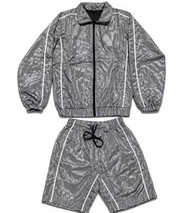 Conjunto Deportivo al Por Mayor, Chaqueta y Pantalones Cortos de Poliéster Transpirable, Estilo Deportivo con Cierre de Cremallera en la Manga Larga, Conjunto Deportivo de Verano para Adultos - Product Image 3