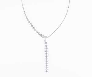 Collier Lariat Délicat en Y en Or Blanc 14K Plaqué Rhodium avec Diamant de Laboratoire, Luxe pour Femme - Meilleure Vente - Product Image 3
