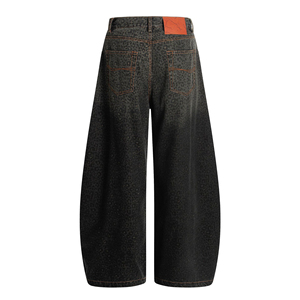 Men's Retro Leopard Print Scimitar Jeans American Style High Street Vibe Washed <b>Old</b> Silhouette Loose Wide Leg Casual Denim <b>Pants</b> - Product Image 3
