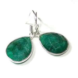 Boucles d'oreilles pendantes en argent sterling 925 avec quartz vert, taille ovale, serti clos, pierre précieuse naturelle, bijoux faits à la main pour femmes, vente en gros - Product Image 1