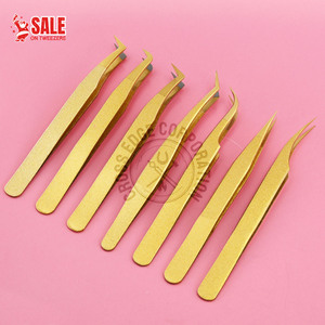 Private Label Gold Color 45 90 Degree L Shape Fiber Tip Tweezers Eyelash Extension Tweezers Volume Lash Extension Tweezers - Product Image 5