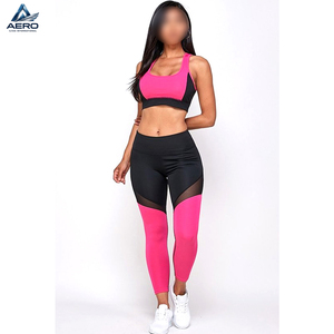 Conjunto Deportivo de Dos Piezas para Mujer, Top Deportivo Bicolor y Leggings con Detalles de Malla, Ropa Deportiva Profesional para Gimnasio y Entrenamiento - Product Image 1