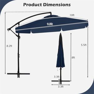 Ombrellone a braccio laterale da 3 metri (10 piedi) blu navy con struttura in acciaio inossidabile e materiale acrilico per giardino, spiaggia, piscina, hotel - Product Image 3
