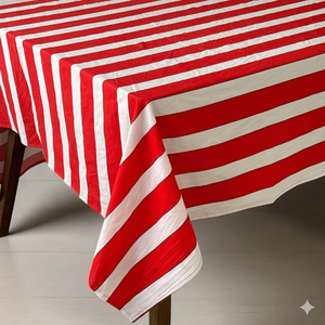 Vintage Yellow <b>Tablecloth</b> Palm Tree Print with Green Striped Border Indian Hand Block Printed <b>Tablecloth</b> - Product Image 2