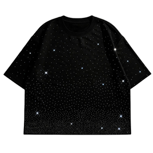 เสื้อยืดคริสตัลประดับเพชรทั้งตัว แบบโอเวอร์ไซส์ ผ้าคอตตอนหนานุ่ม สไตล์ฮิปฮอป สตรีทแวร์ รับผลิตแบบ OEM - Product Image 1