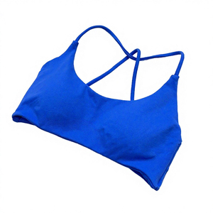 Women's Crisscross Strap Scoop Neck Sports <b>Bra</b> Solid <b>Blue</b> Breathable Medium Support Yoga Seamless Spandex Polyester - Product Image 2