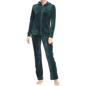 Women's Dark Green Hooded <b>Tracksuit</b> Set Full Length Solid Color Casual Joggers with Side Pockets Breathable Winter Wear - Product Image 1