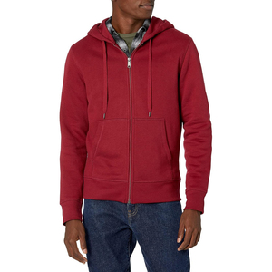 Sweat-shirt à capuche zippé rouge pour homme, coupe classique, en polaire décontracté, idéal pour l'automne, couleur unie avec poches - Product Image 1
