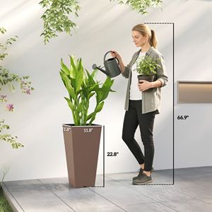 Set of 2 Brown Outdoor <b>Planters</b> 23-Inch Tall <b>Plastic</b> Flower Pots for Front Door Patio Garden Use - Product Image 3