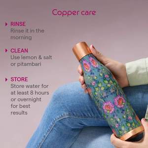 Blue Bloom <b>Copper</b> Water <b>Bottle</b> Decorative Print Pure <b>Copper</b> <b>Drinking</b> <b>Bottle</b> Leakproof Reusable Ayurvedic <b>Bottle</b> - Product Image 1