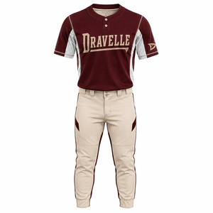 OEM Custom Vintage Men's Softball Uniform Burgundy Button-<b>Down</b> Baseball Jersey Cream Pinstripe <b>Pants</b> Personalized Team Kit - Product Image 2