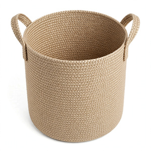 Cesto de Ropa Sucia de Yute Ecológico con Asas, Diseño Moderno, Organizador Cilíndrico para Almacenamiento, Exportación desde BD - Product Image 3