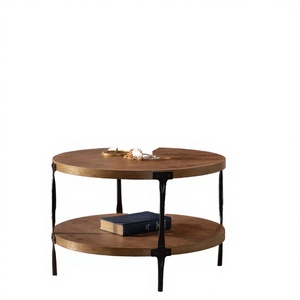 Eco-Friendly <b>Solid</b> Mango <b>Wood</b> <b>Top</b> Coffee <b>Tables</b> Contemporary Black Metal Frame Luxury Living Room Furniture Set - Product Image 2