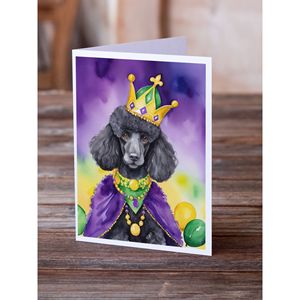 Whimsical A7 Size 5x7 Black Poodle King of Mardi Gras Blank <b>Note</b> <b>Cards</b> Pack of 8 with Envelopes for <b>Greetings</b> - Product Image 2