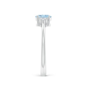 Wholesale 18K White Gold Oval Aquamarine Ring with Lab Grown Diamond Cluster | Trilogy Side Stone Engagement Ring | IGI Certifi - Product Image 2