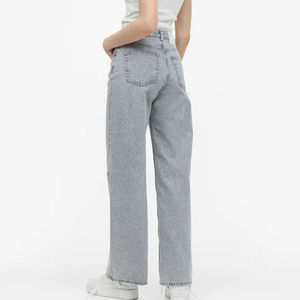 Pantalones Vaqueros de Mezclilla de Alta Calidad para Mujer, Diseño con Bolsillos Laterales, Color Gris, Corte Ancho y Acampanado, Jeans Personalizados - Product Image 2