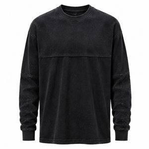 เสื้อสเวตเชิ้ตผู้ชายสีดำ คอกลม แขนยาว ทรงโอเวอร์ไซส์ ผ้าถัก สีพื้น ลำลอง ผ้าฝ้ายซัก ทรงพอดีตัว สำหรับฤดูใบไม้ร่วง - Product Image 3