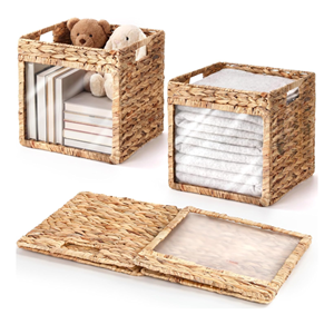 Sustainable Foldable Water Hyacinth Storage <b>Basket</b> With Window, Handicraft Organizing <b>Basket</b> For Home Vietnam Wholesale Supply - Product Image 5