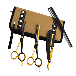 Kit de ciseaux de coiffure de luxe pour usage domestique, 4 pièces, ciseaux à effiler et à couper en acier inoxydable tranchant - Product Image 1