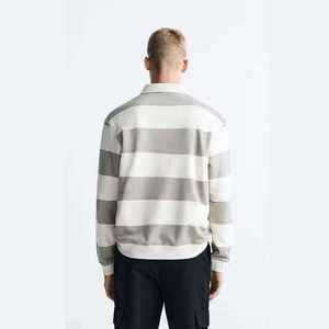 เสื้อโปโลแขนยาวลายทางสำหรับผู้ชาย สีกรมท่าและสีฟ้าอ่อน ทรงลำลอง - Product Image 3