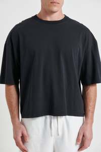 เสื้อยืดทรงบ็อกซี่แบบครอปพิเศษสำหรับผู้ชาย ผ้าฝ้าย 100% เนื้อหนา ทรงไหล่ตก สไตล์สตรีทแวร์ เสื้อยืดเปล่าสำหรับทำแบรนด์ส่วนตัว เสื้อผู้ชาย - Product Image 2